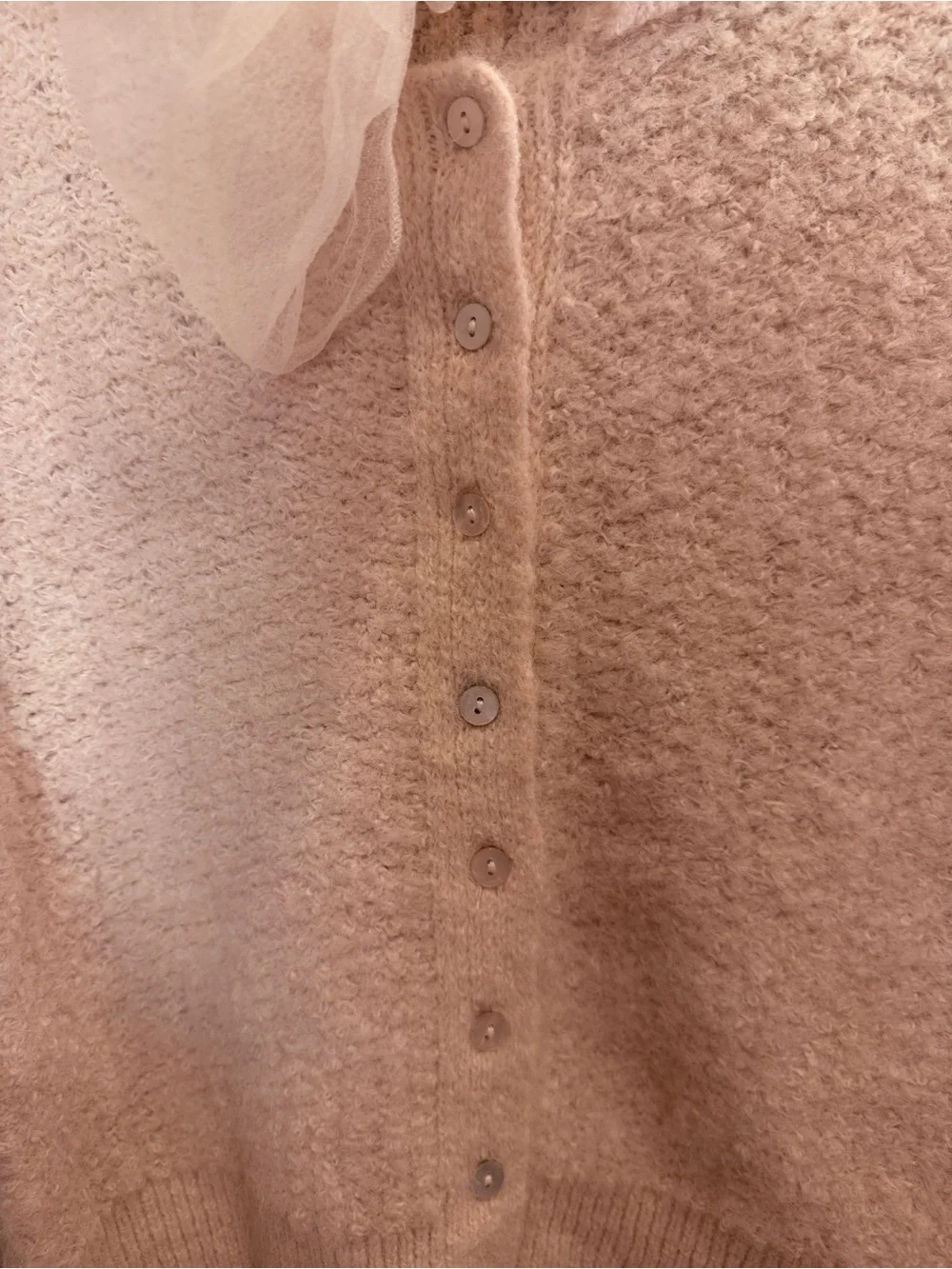 ASTR Women’s Cream Cottagecore Boucle Knit Button Front Sheer Dramatic Bow XS - Picture 5 of 11
